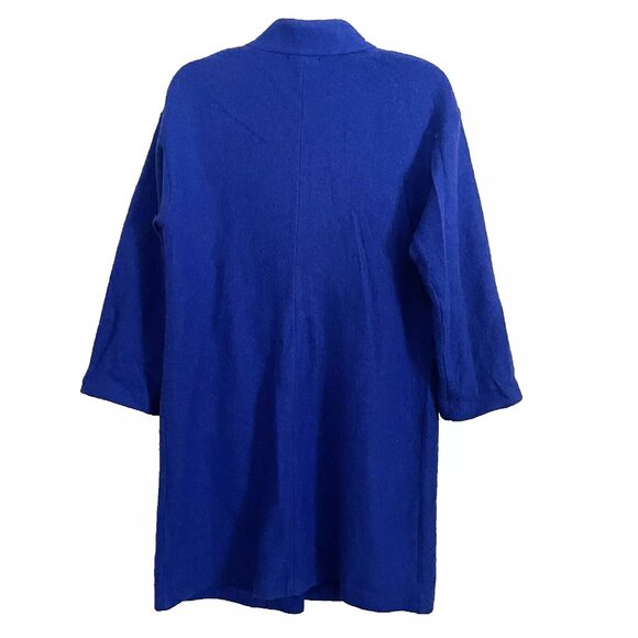 For Cynthia Blue Long Cardigan Jacket Size Large Asian Style Boiled Wool Artsy - Picture 2 of 9